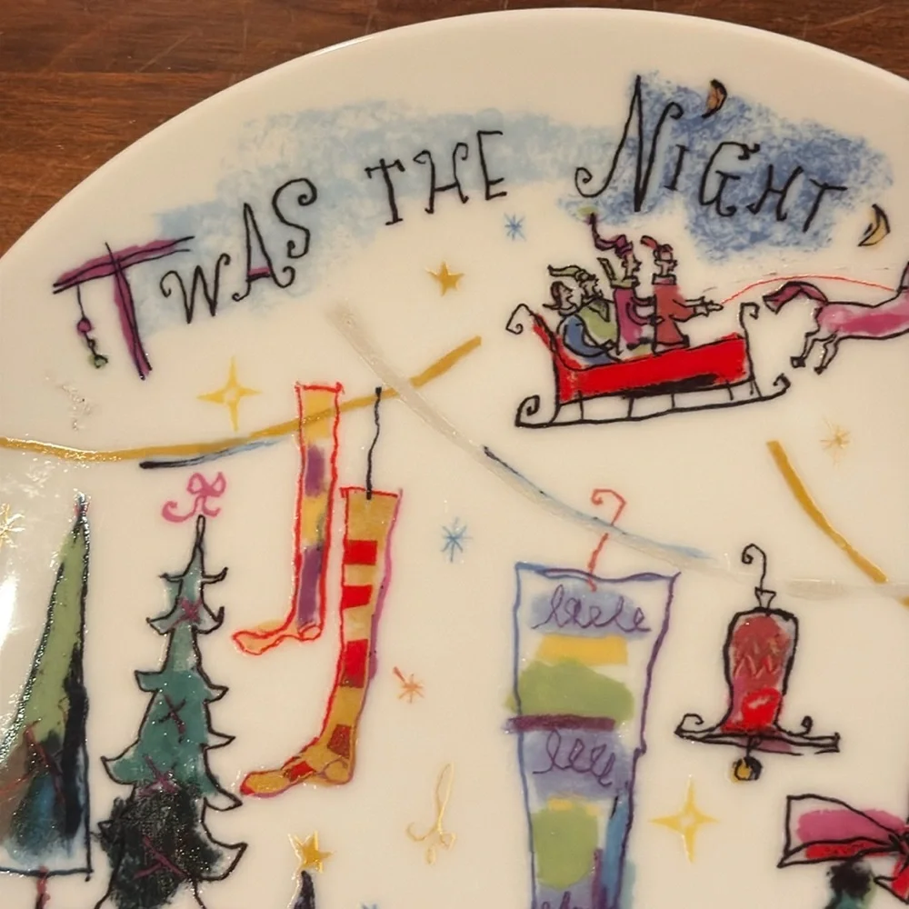 NEW Crate&Barrel Twas The Night Before Christmas 8” Plate Salad Dessert EXC